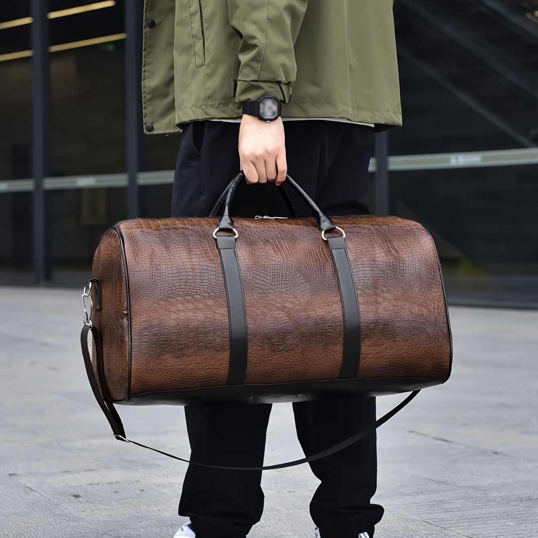 

Large Capacity Travel Bag, Unisex Crocodile Pattern Luggage Bag, Retro Versatile Vacation Bag, Gift Duffel Bag