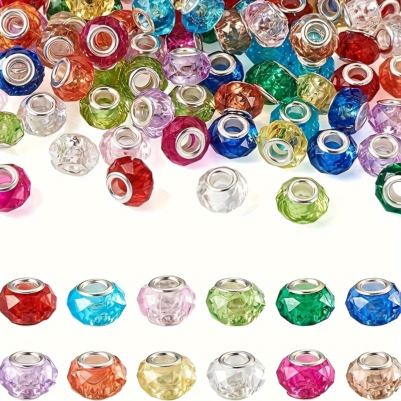 

100 Pcs Assorted Multifaceted Murano Style Resin Beads With Large Hole - Crystal Rhinestone Charm Beads For Jewelry Making