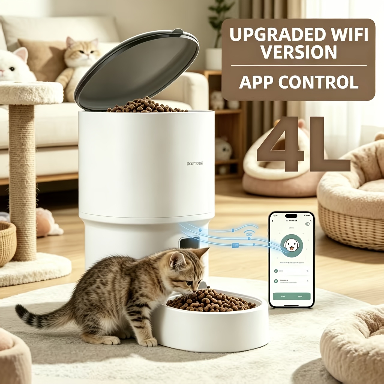 TEMU Automatic Pet Feeder, For Cat Food And Dog Food, Wifi Remote Control, Detachable Washing, Large Capacity Pet Feeder For Cats And Puppies