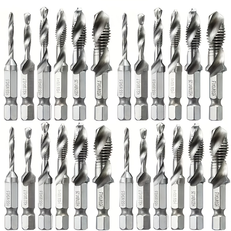 TEMU 24pcs Set Of Heavy-duty -coated Steel Drill Bits And - Steel (hss) With Hexagonal , Precision Threaded Taps And Drill Bits, Suitable For Metal ,