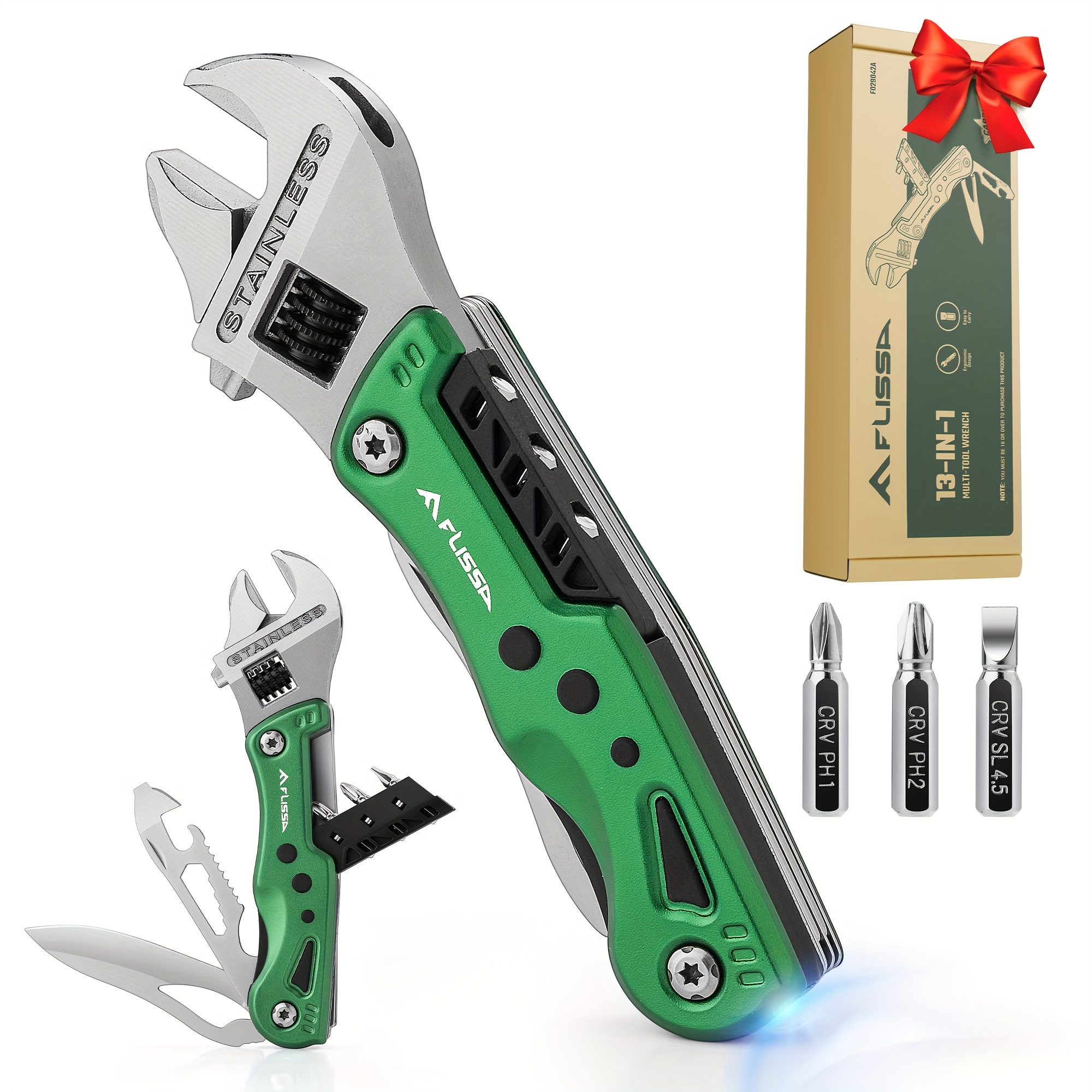 

Flissa 13-in-1 Multi Tool Wrench, Stainless Steel Multitool Adjustable Wrench, Edc Pocket Knife With Sheath, Multipurpose Multi Use Tool Wrench