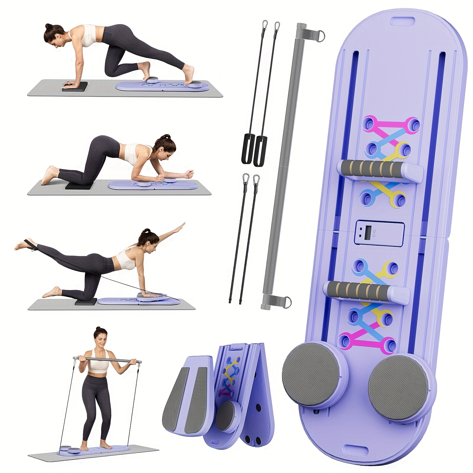 Pilates Reformer Machine: Portable & Compact Pilates Equipment Set, Multifunctional Pilates Board - Home Workout, Ab Core Trainer for Strength, Balance & Flexibility, Full-Body Workouts