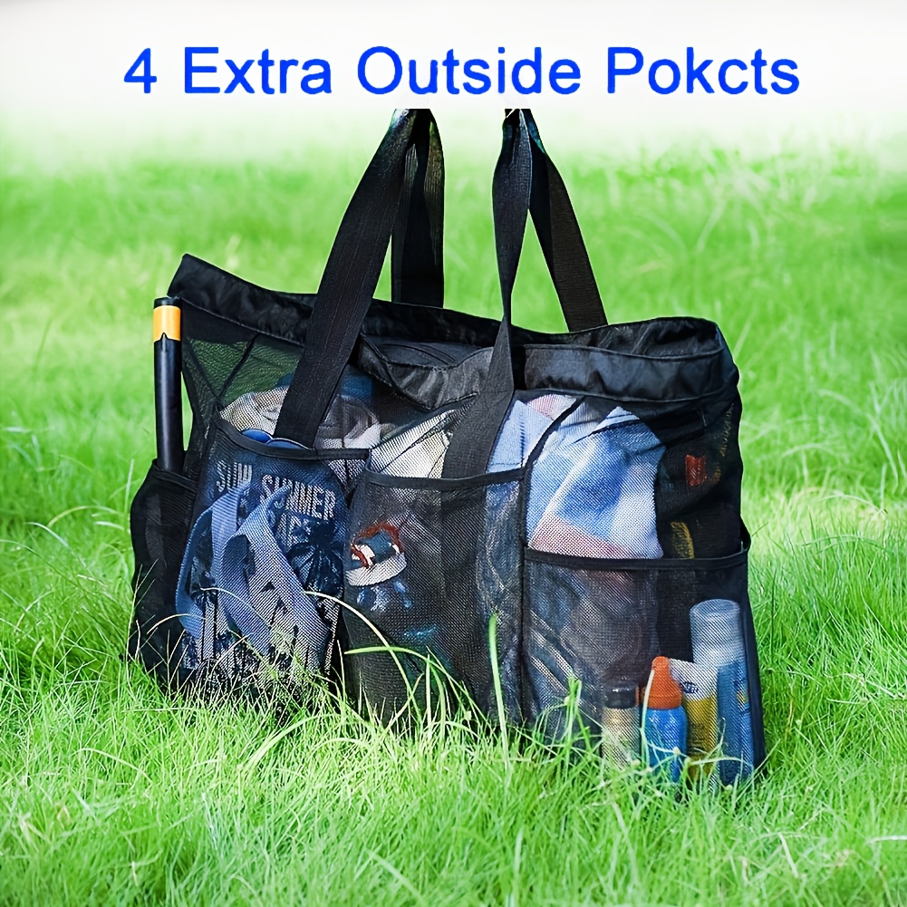 large nylon mesh beach tote bag zipper side pockets Temu