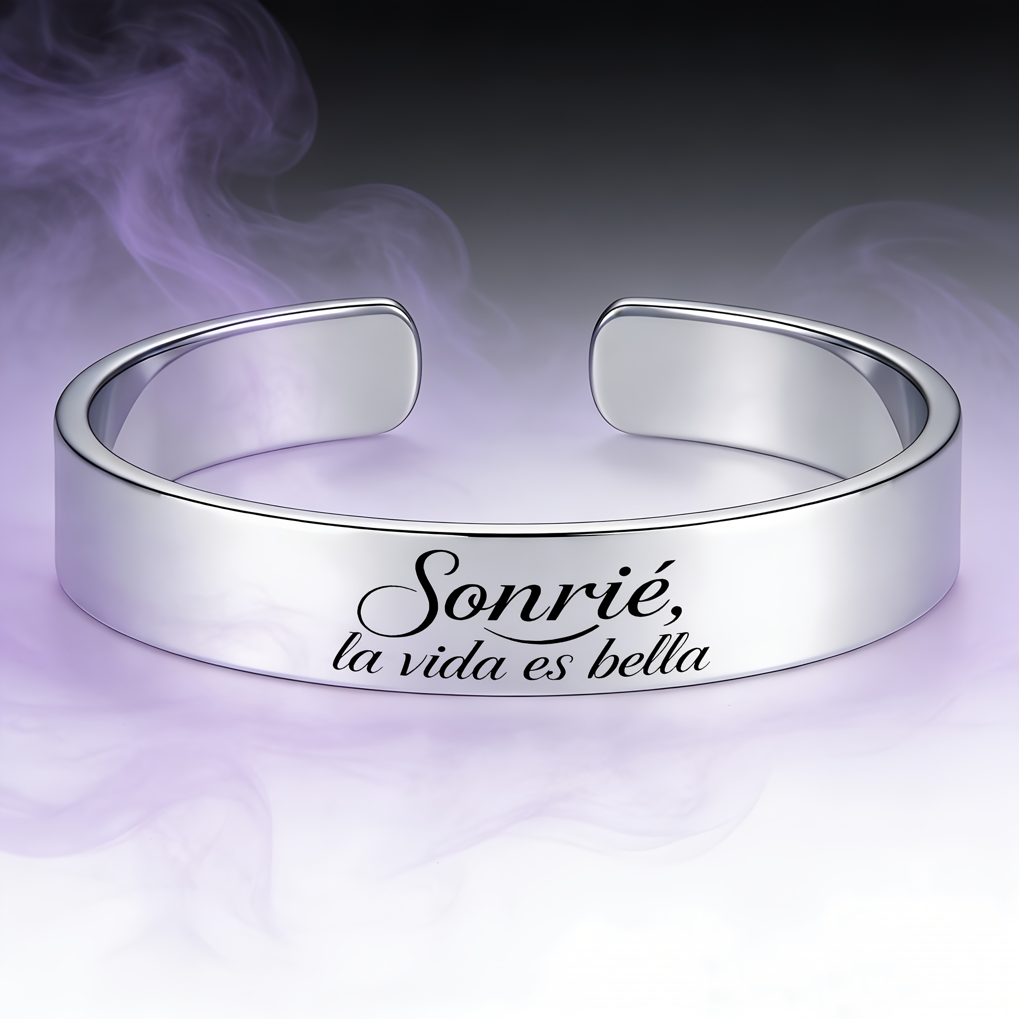 Women's Inspirational Spanish Quote Stainless Steel Open Bangle