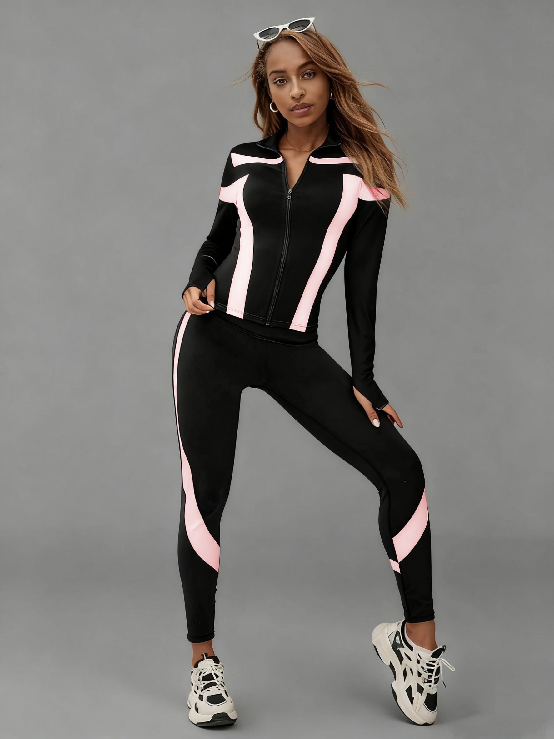 Womens Athletic Jacket Leggings Set Lightweight Zip Fitness
