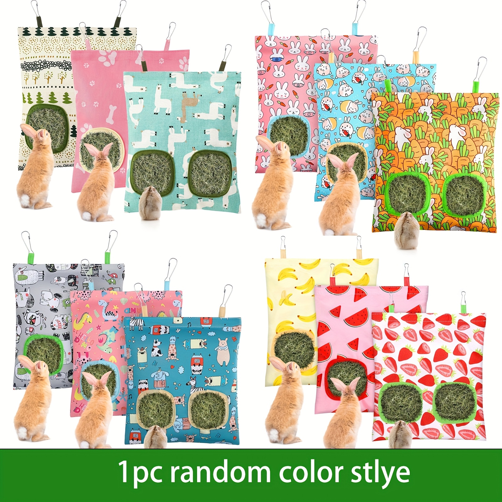 Image of 1pc Random Pet Rabbit Hay Bag Feeding Hanging Food Bag Guinea Pig Small Storage Bag Hamster, Without Battery