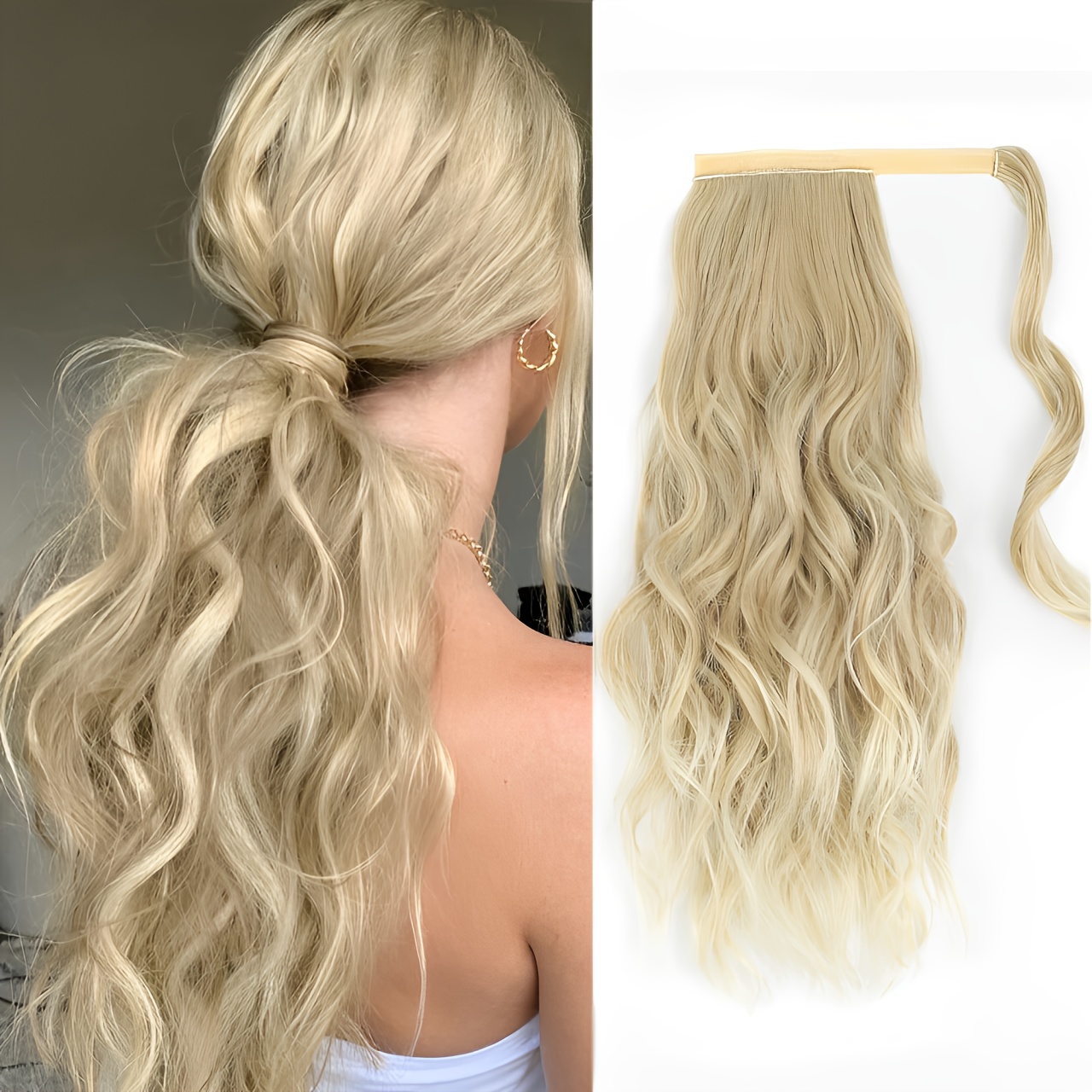 20 inch curly wavy ponytail extension in   made from high strength synthetic fibers for women details 0