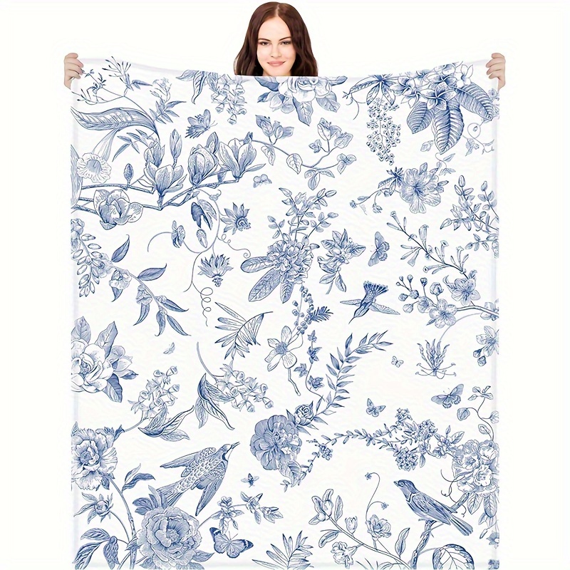 

Style Knitted Polyester Throw Blanket With Nature-inspired Floral And Bird Patterns, Soft Flannel Fleece For Couch, Tv, Cozy All-season Gift For Graduation - 2024 Commemorative Decorative Blanket