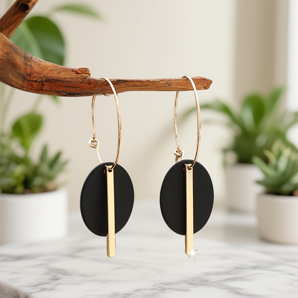 TEMU Un Par de Aretes Largos de Aleación de , Minimalistas y Elegantes, con Diseño y Detalles de Empalme
