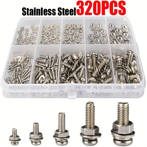 set of 320pcs stainless steel hex nuts and sets 5 screws nuts metal fasteners for diy and home repairs