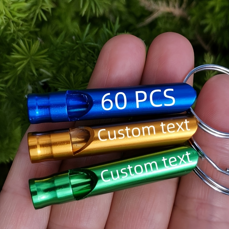 TEMU 60 Custom Aluminum Alloy Survival Whistles With Keychains- Available In Multiple Colors, With Personalized Engraving Of Name, Phone Number, And