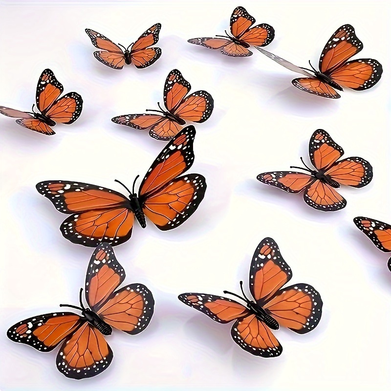 

12pcs 3d Monarch - Pvc Plastic Butterflies For Decor, Ideal For Weddings, Birthdays, Graduations, And Patriotic Celebrations, Christmas Holiday Ornaments, No Electricity Needed