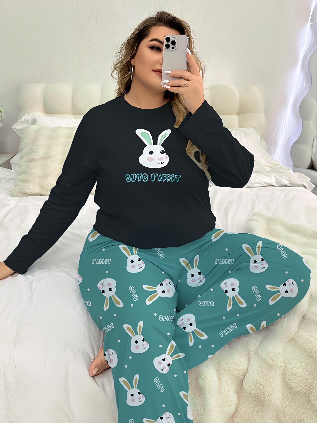 Women's Easter Day Cute Pajamas Set Plus Size Cartoon Rabbit