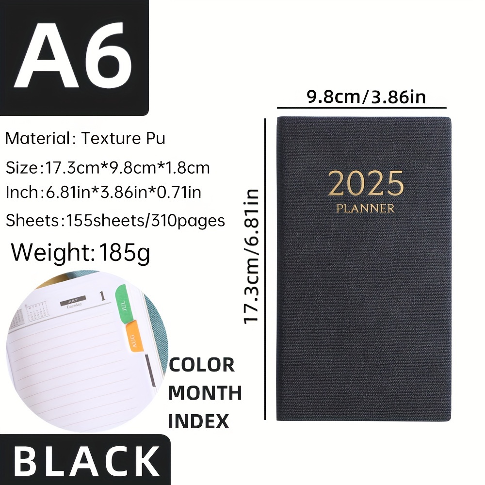 TEMU 1 A6 Specification 2025 English Diary, Soft Notebook, 155 Sheets Of 310 Planner, Time Is 2025 To December 2025, Monthly Calendar , For And , Portable A6 Notebook For School. A6: 6.81*3.86in