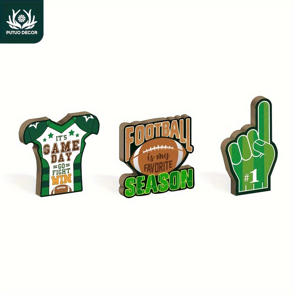 

Putuo Decor Set Of 3 Football Themed Wooden Signs - Game Day Jersey, & Football Season Plaque - Autumn Tabletop Decorations For Home, Office, Farmhouse - Thanksgiving Fall