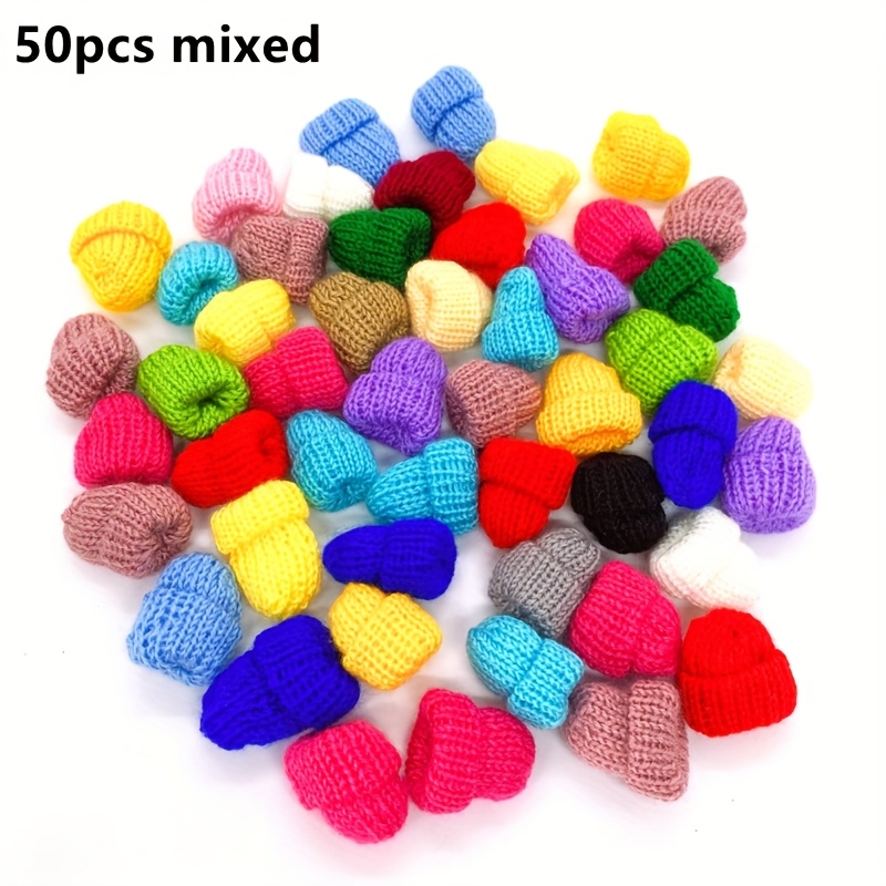 Image of 50pcs Mini Knitted Christmas Hats, Assorted Colors, Craft Accessory, Mini Woolen Yarn Hats For Jewelry Making, Mixed Color Petite Pom Pom Earring Hair Additions, Craft Supplies