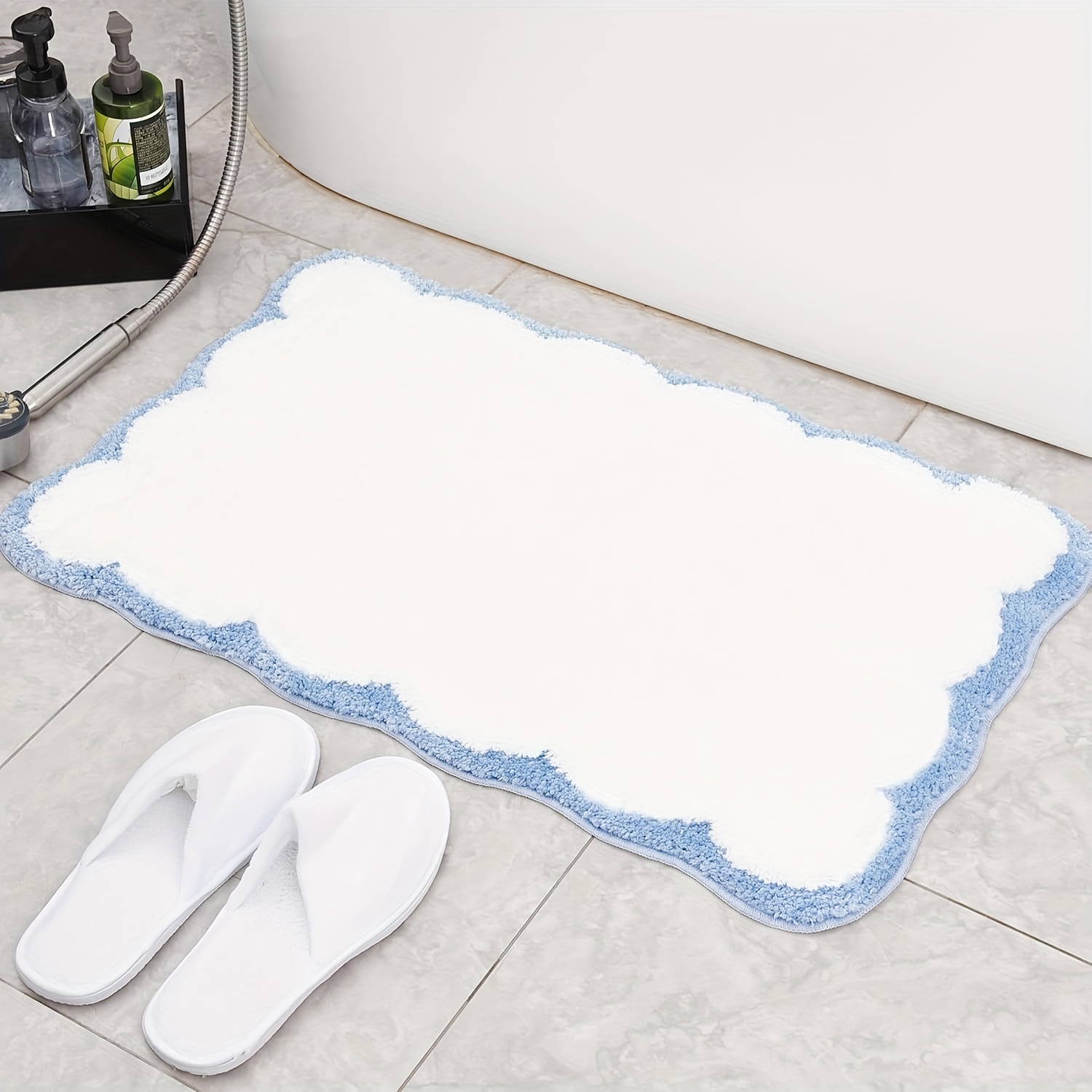 machine washable tufted oblong bath rug with non slip tpr backing polyester ultra absorbent   bath mat ideal for bathroom bathtub and bedroom doorway modern   fluffy plush winter decor decoration Product details 2