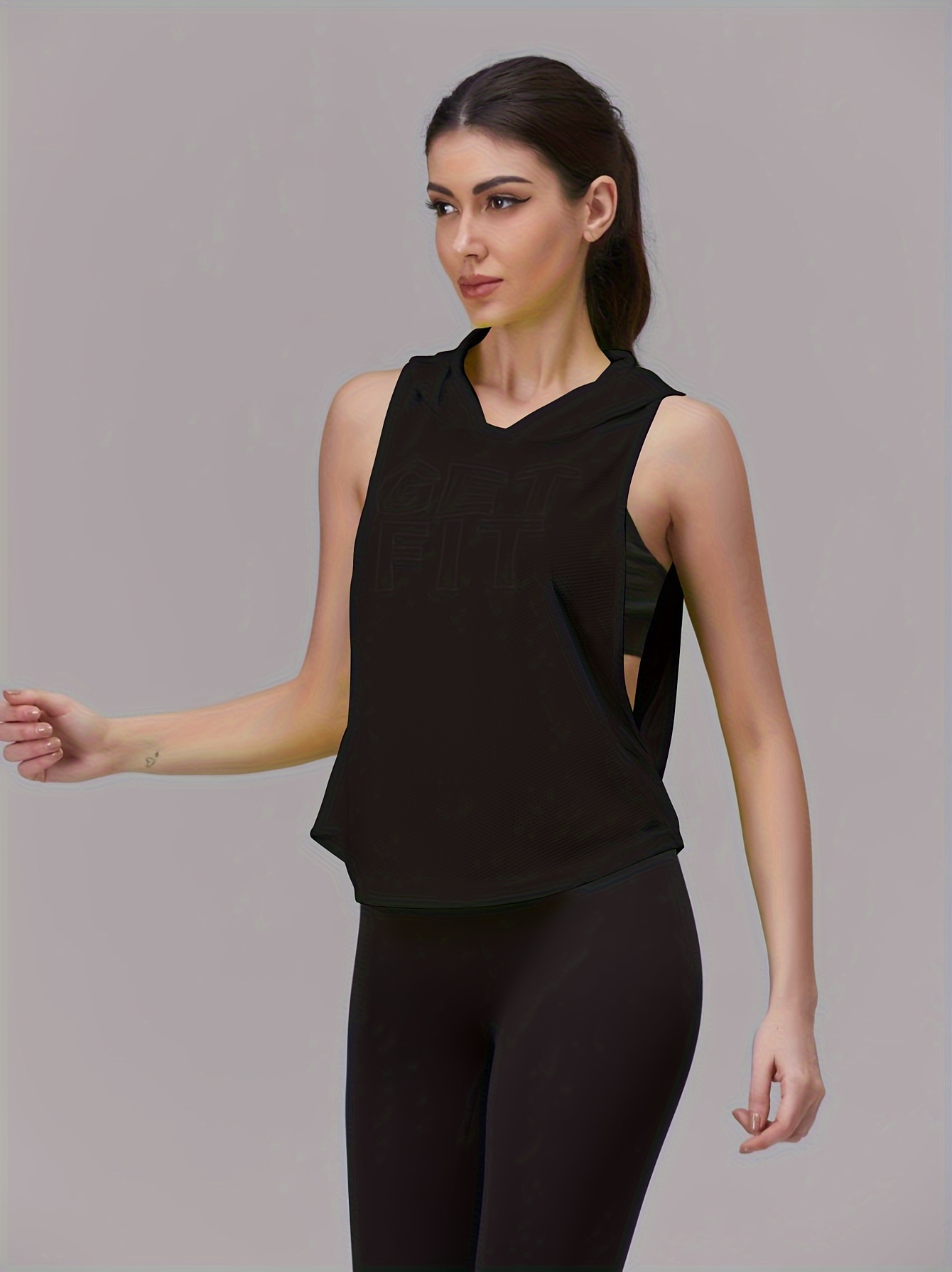 Letter Embroidered Side Open Hoodie, Y2K Sleeveless Loose Eyelet Hoodie For Spring & Summer, Women's Clothing