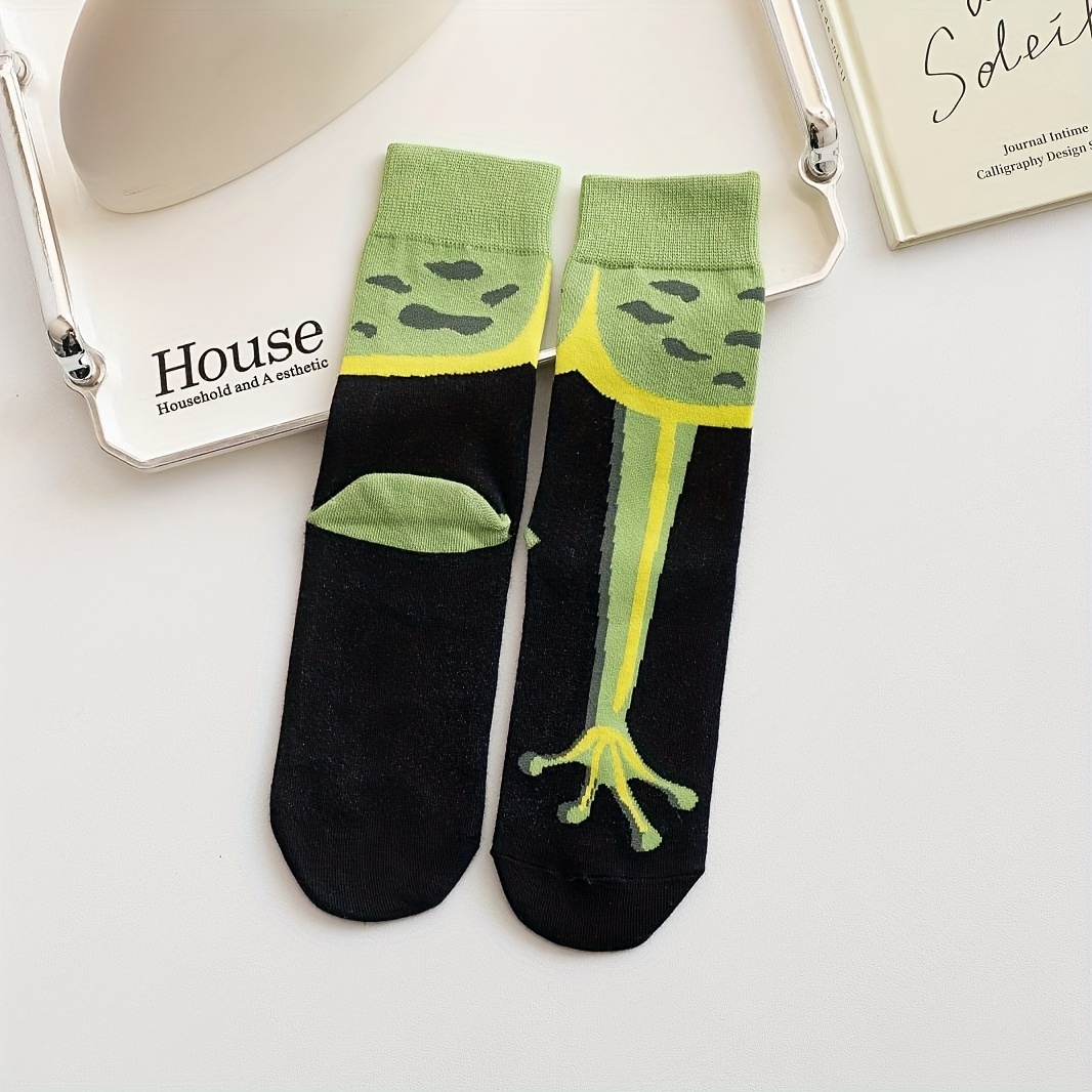 

1 Pair Cartoon Frog Palm Pattern Knee-high Socks - Breathable Polyester , Machine Washable, Fun & Quirky