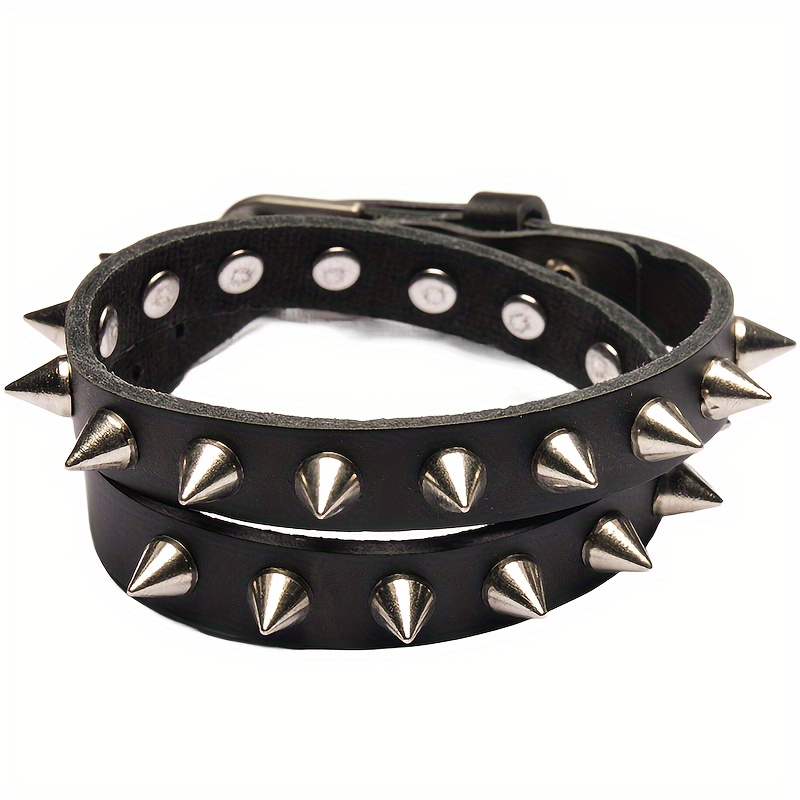 1pc Double Row Rivet Motorcycle Style Fashion Bracelet Suitable For Boys To