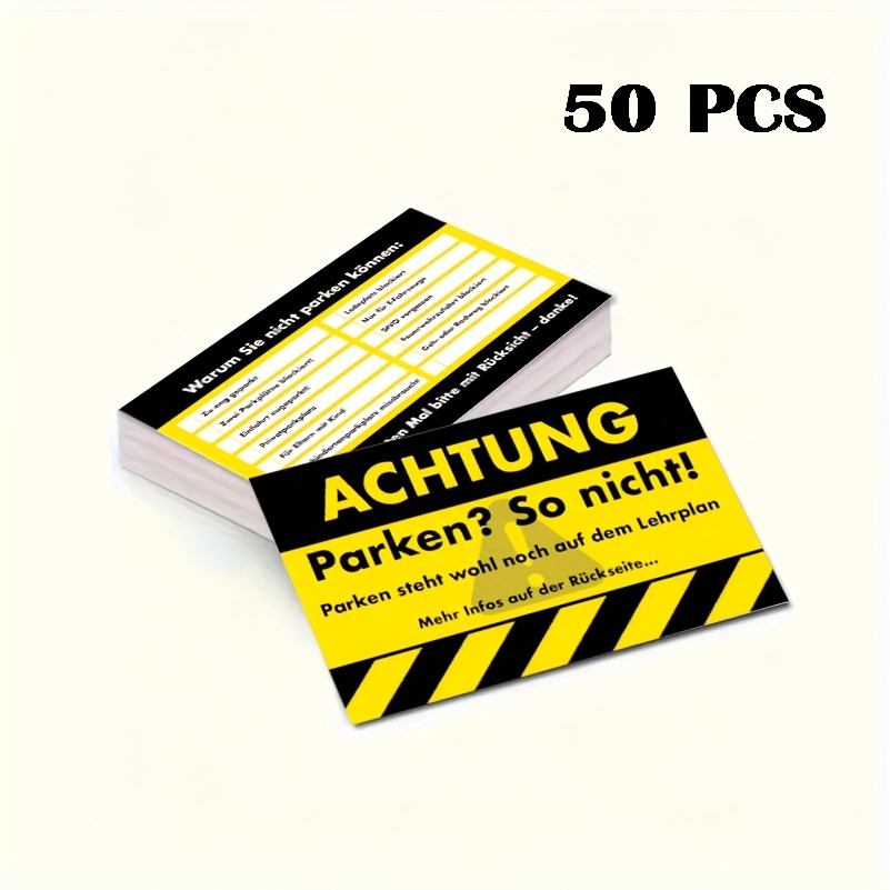 50 German Parking Violation Tickets, 3.5x2.1 Inches - Sarcastic And Humorous Reminders, Suitable For Prank Warning Notes For Parking, Suitable For Cars And Motorcycles