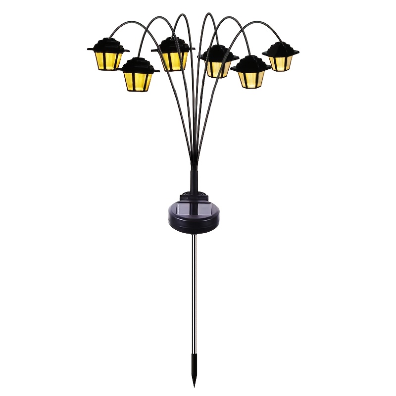 E-shop Solar Gartenlaterne mit 6 warmen LEDs, Retro-Palast-Stil Außenleuchte, IP65-schutzgefäße Dekorative Hof- und Wegbeleuchtung, Solarbetriebene
