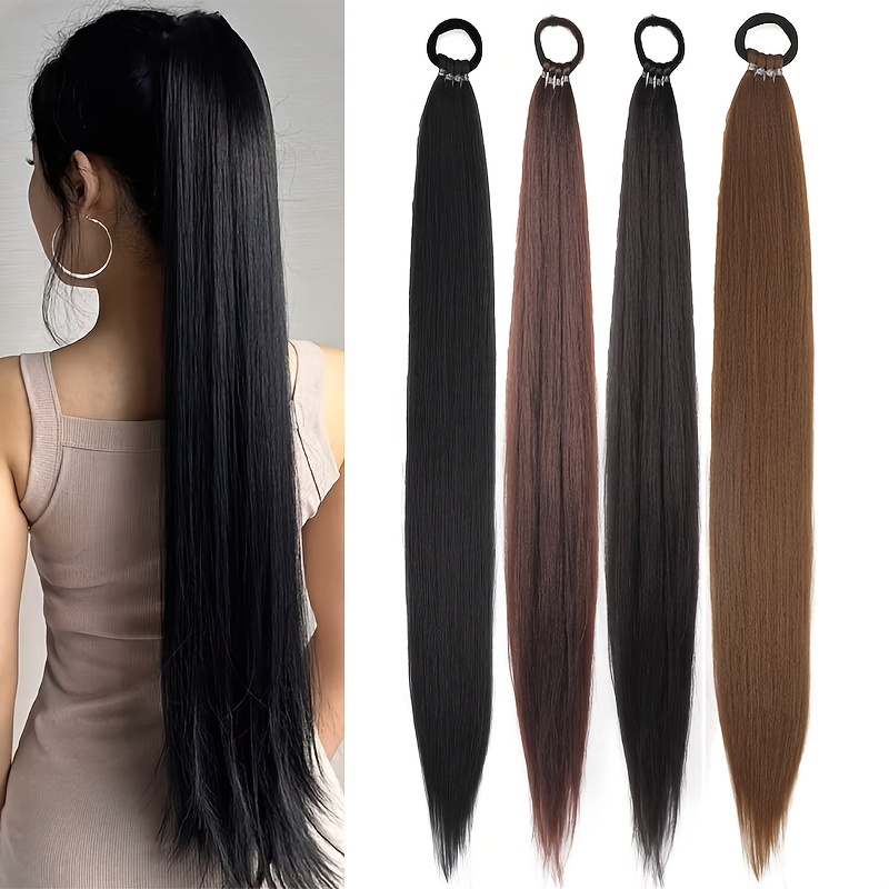 TEMU 28-inch Synthetic Braided Ponytail Extension With A Hair Tie And Rubber Band For Easy Attachment