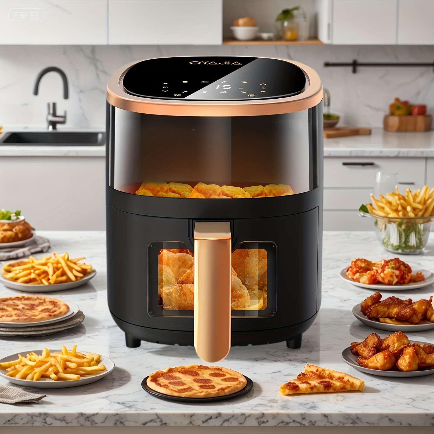 E-shop 6L Digitaler Heißluftfritteuse mit oberen unteren Sichtfenstern, 8 Kochprogramme, einstellbare Heizzeit, gesundes fettarmes ölfreies Kochen,