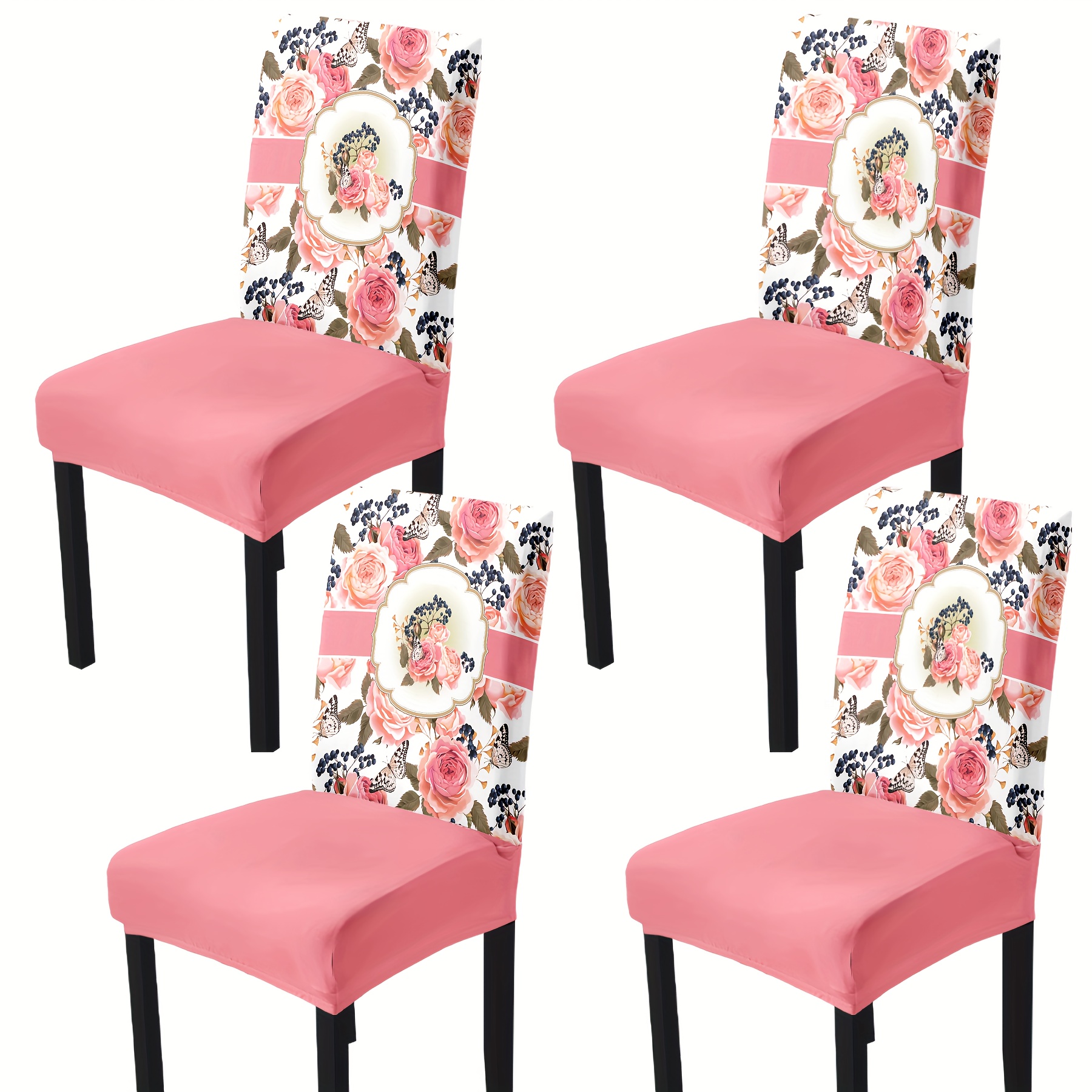 open 4pcs/6pcs pink floral print chaircovers Temu Poland