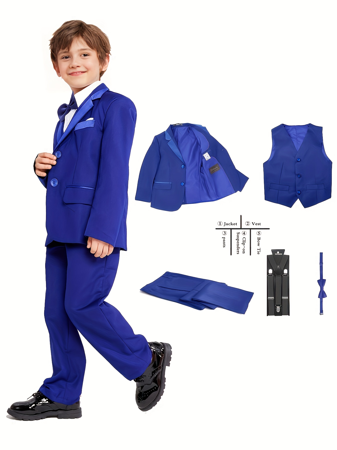 Traje Infantil Personalizable Algodón Poliéster Traje Formal Para Niño -  Chaqueta, Pantalón Y Chaleco - Para Bodas Y Ocasiones Especiales Conjunto  Formal Niño, image size:800x1067