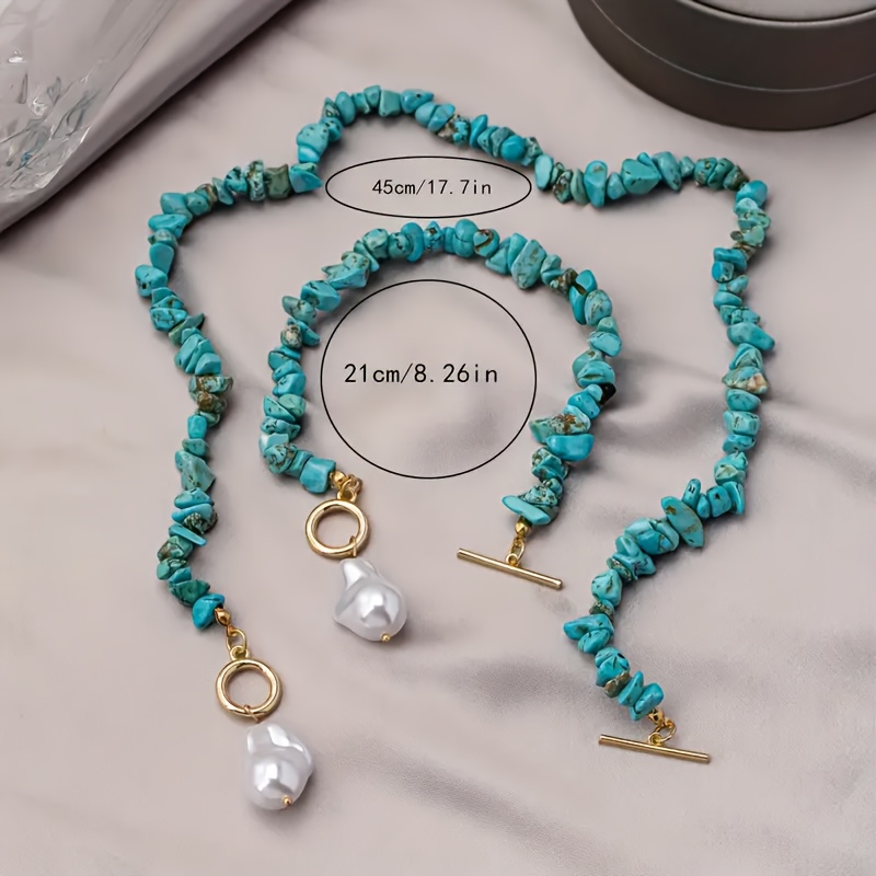 Image of 2pcs/trendy Turquoise Jewelry Set For Women, Suitable For Casual Attire And Outdoor , Perfect Gift Idea