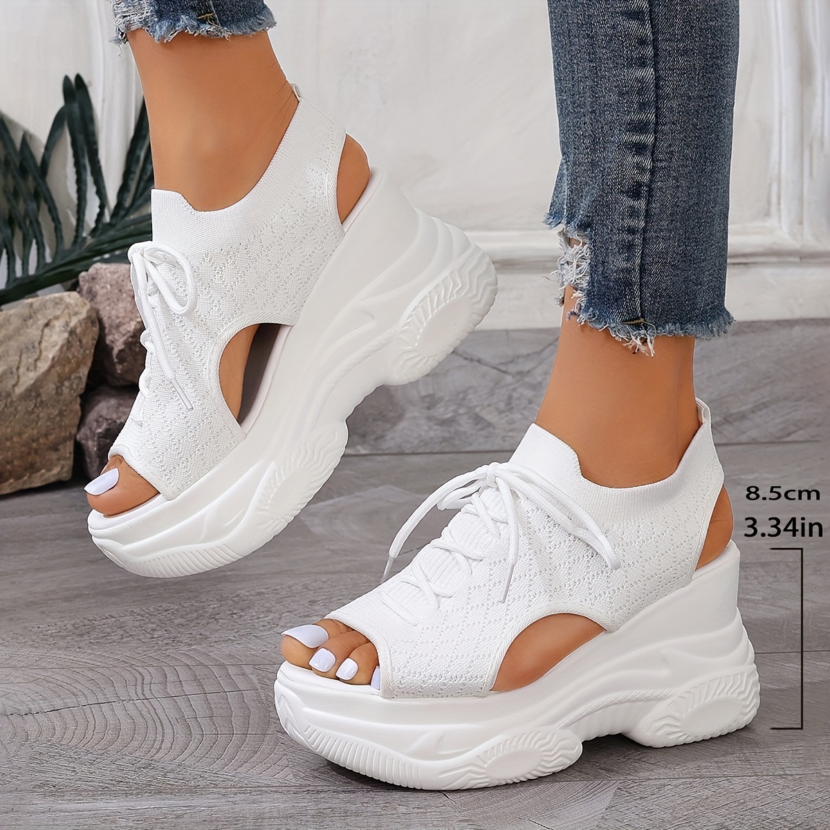 Women's Stylish Summer Platform Sandals - Black & White High Heel, Peep Toe, Cut-Out Design, Casual Beach Vacation Shoes, Breathable Fabric Upper, PU Cover Sole, Hand Wash or Dry Clean, Ladies Sandals