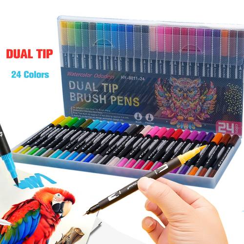 24pcs dual tip brush pen set quick dry colors for professional art painting design felt fine tip markers ideal for adult coloring doodling calligraphy scrapbooking note taking perfect gift for christmas halloween easter safe multi surface use back to school
