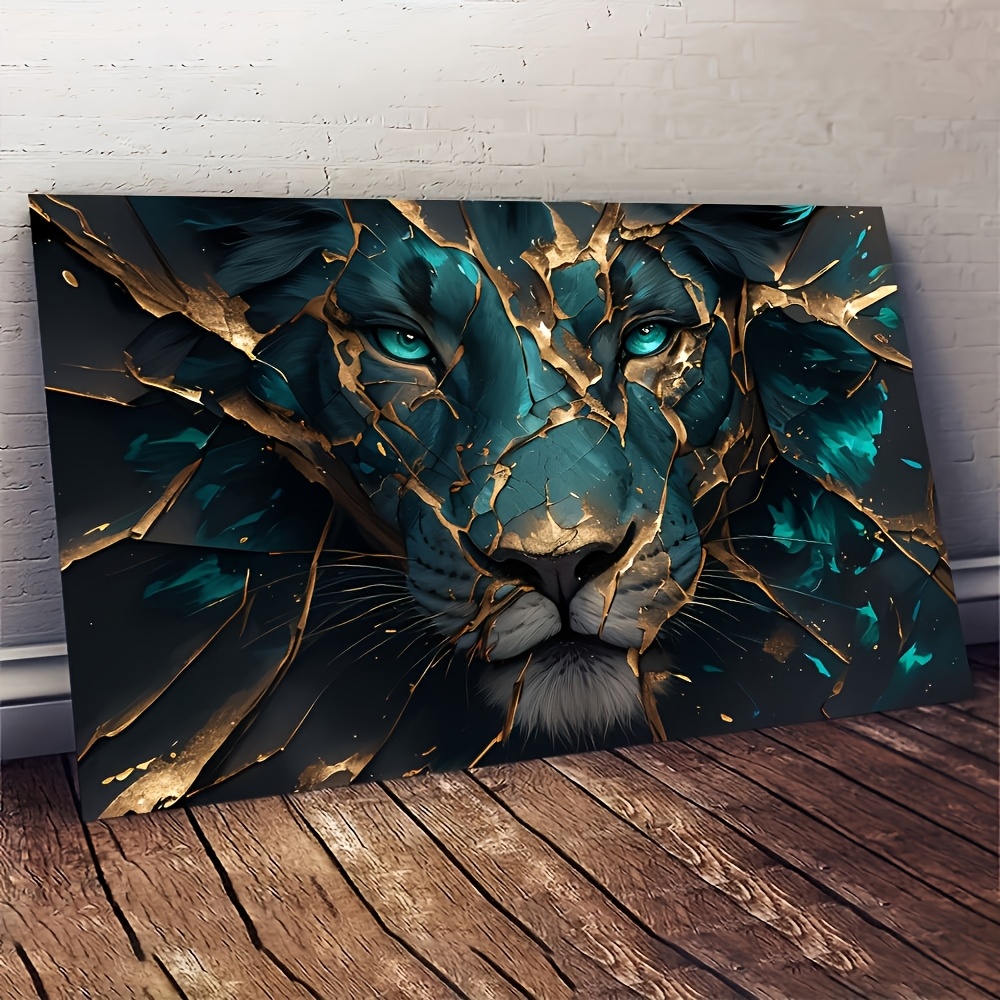 TEMU 2d Flat, 2d Flat, 1pc Unframed Velvet Lion Canvas Print, Featuring , With A Cracked In Velvet, Serving As Abstract Animal Wall Decor For