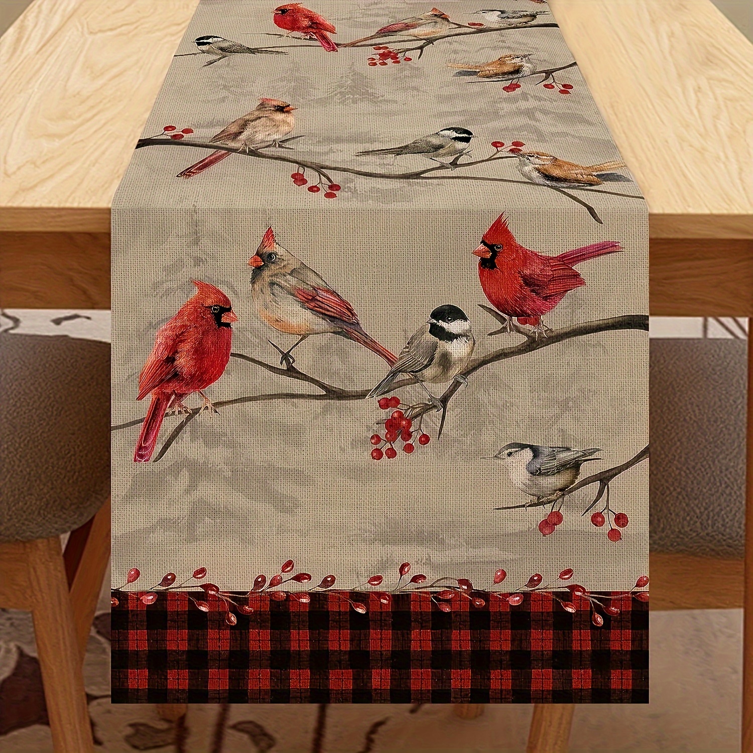 TEMU 1pc, Nappe de Table Cardinal Oiseau Baie, Maison avec une Festive, Nappe de Table de Noël, Décoration de Table de Noël Intérieur Extérieur