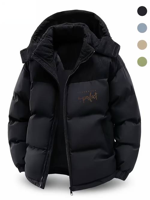mens winter thickened hooded jacket solid color regular fit detachable hood outdoor commuting warm