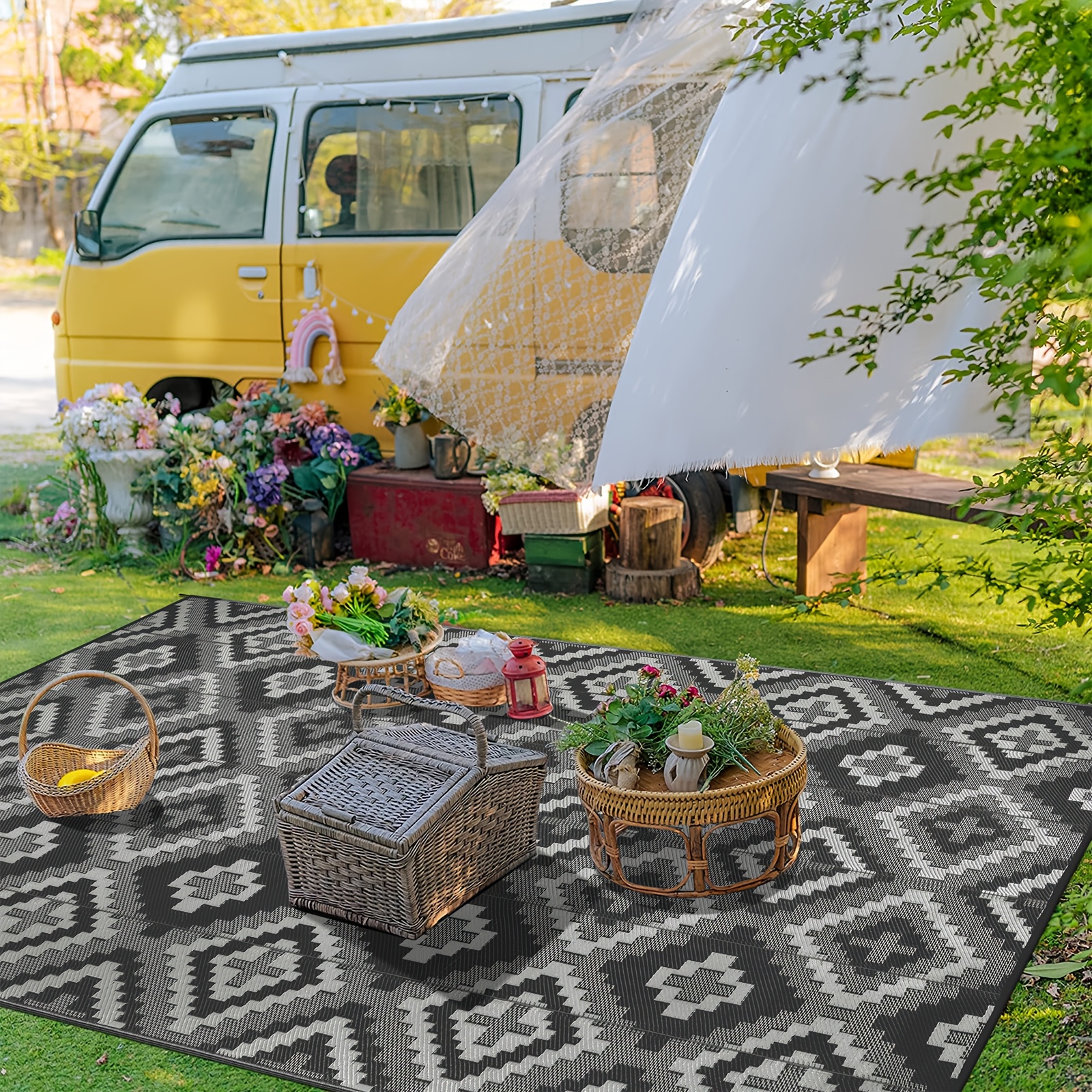 Outdoor Rug 180x270cm, Balcony Rug Washable, Uv Resistant Plastic Rug Recycled For Motorhome Terrace Backyard Indoor Outdoor