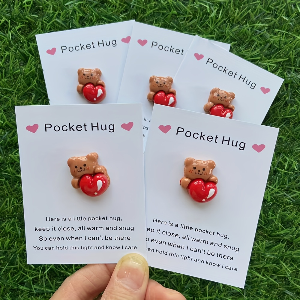 

1pc/5pcs Set Of Handmade Pocket Hug Cards, For Inviting Pockets, Encouragement, Friendship, And Festive Greetings, With Resin Heart Bear And Star, Fantasy Theme Envelope Cards