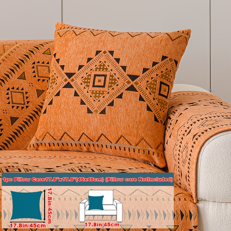 TEMU 1pc Bohemian Style Sofa Cover With Geometric Embroidery Design, Machine Washable And Pet-friendly, Ideal For Protecting Your Any Season,