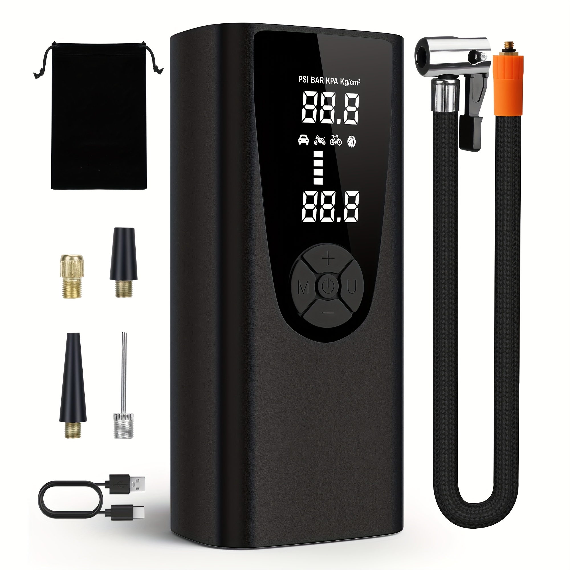 Compresseur d'air portable d'inflateur de pneu pour des pneus de voiture 12 Volt Pompe à air électrique de voiture rechargeable 6000 ma 140PSI POMPE à gonfleur de pneu avec l'auto-arrêt de jauge
