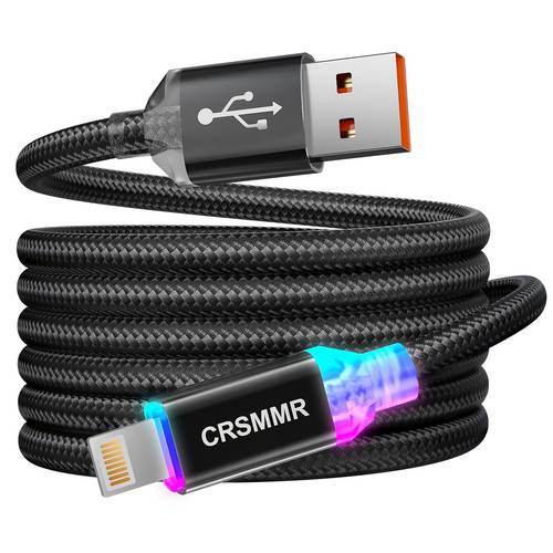 iphone fast charging cable with breathing light suitable for iphone fast charging long cable and data sync lightning cable usb a to lightning charging cable nylon braided durable and compatible with iphone