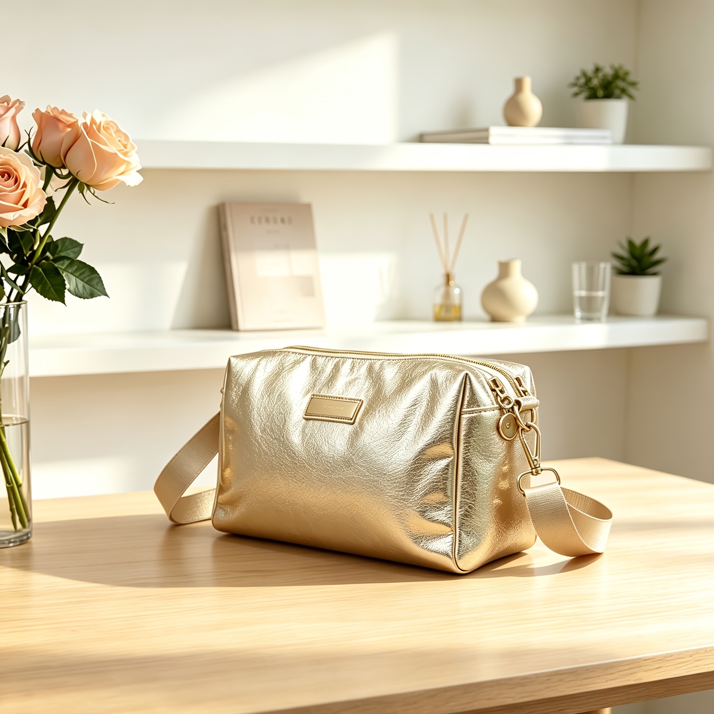 TEMU Elegant Women's Handbag, Double Compartment Double Zipper Mini Square Bag, Adjustable Detachable Shoulder Strap, Commuter Lightweight Women'
