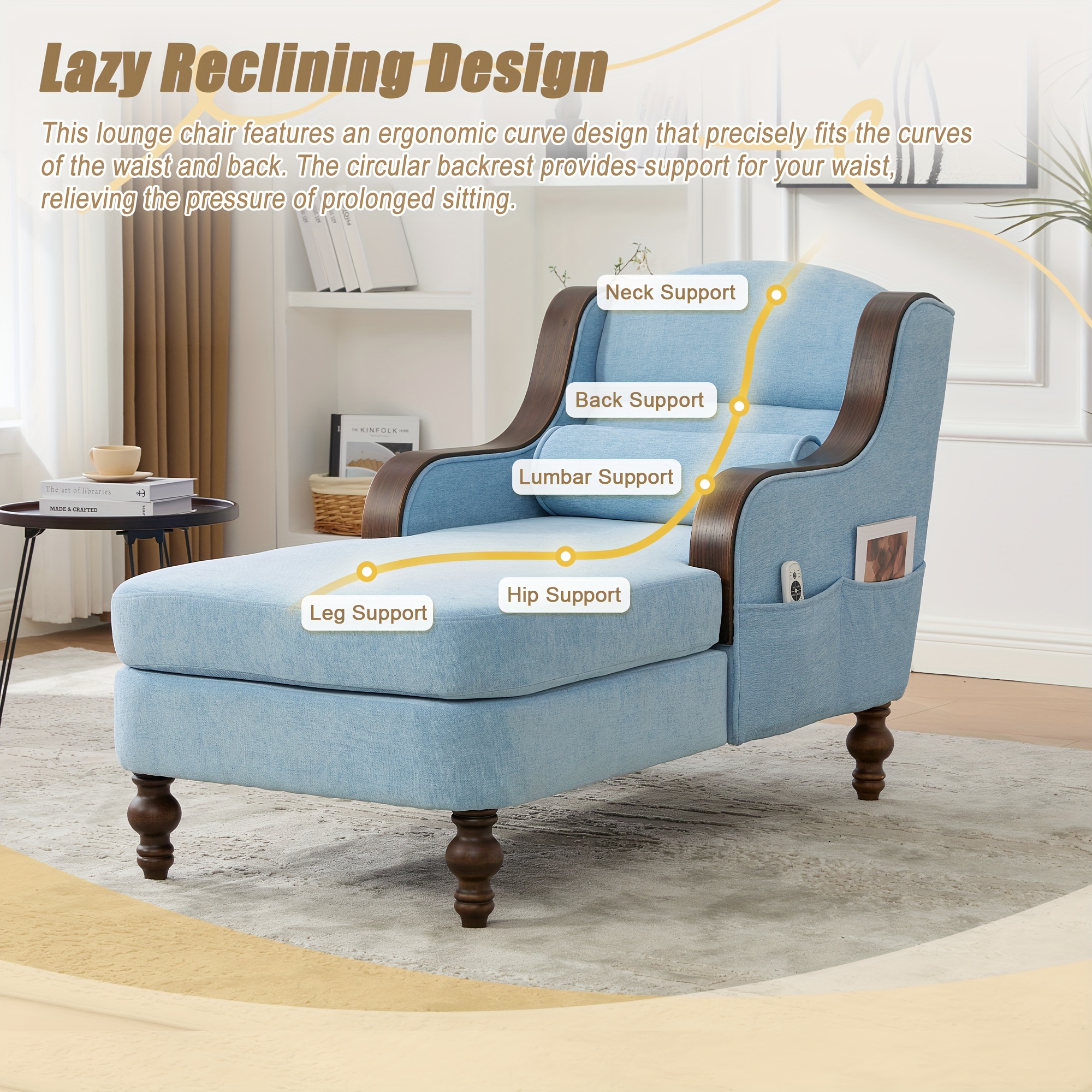Large Indoor Chaise Lounge, Fabric Single Sofa Bed Featuring a Spacious Seat, Upholstered Relaxing Armchair, Reading Couch Collection for Living Room And Bedroom