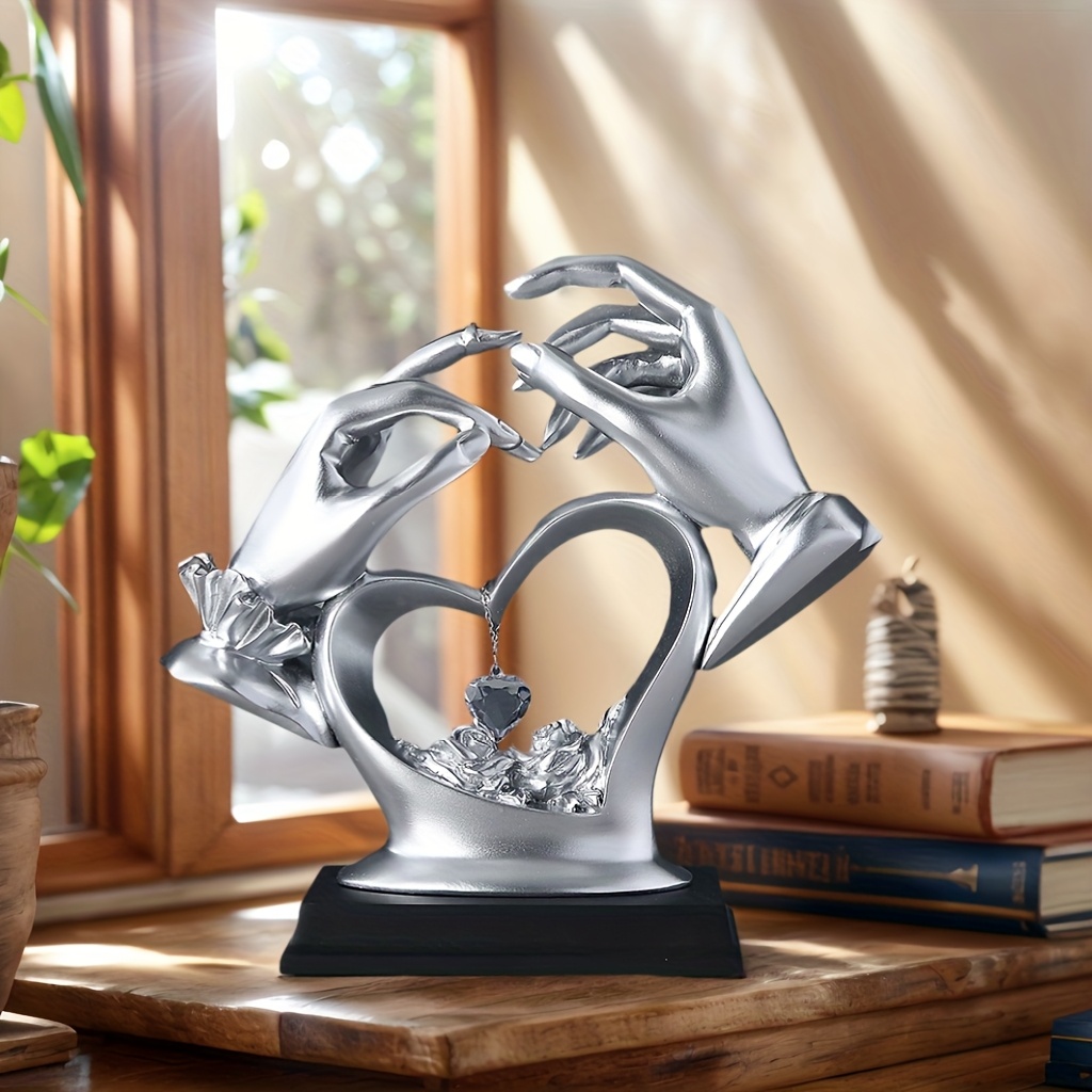 TEMU Statue Éclairée - Figurine en Résine Personnalisable avec Nom et Date Gravables, Sculpture de Cœur sur Base Anneau pour Mariage/Anniversaire,