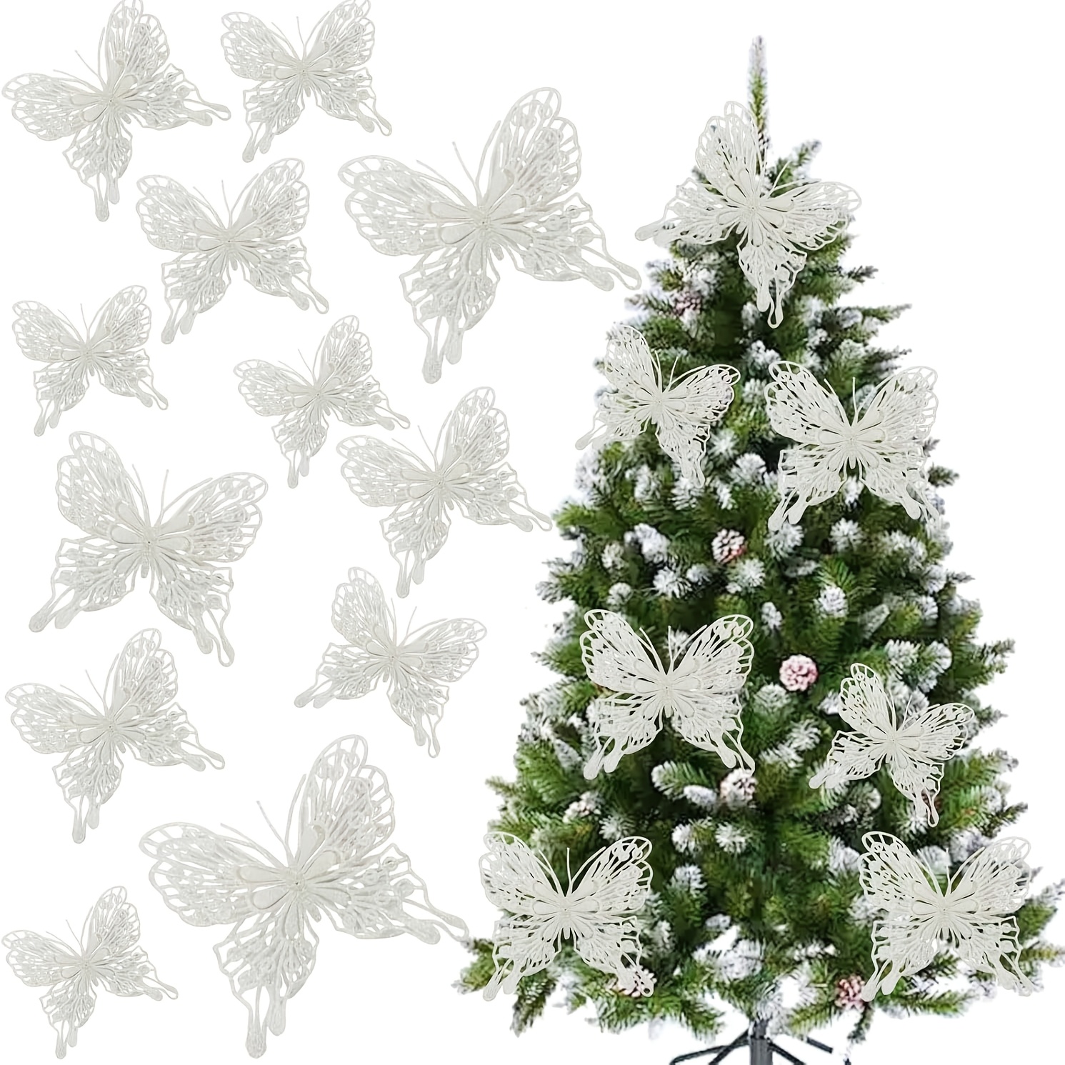 TEMU 20 adornos navideños de mariposas huecas con , decoraciones colgantes de mariposas con multicolor, adicionales de decoración navideña para árbol