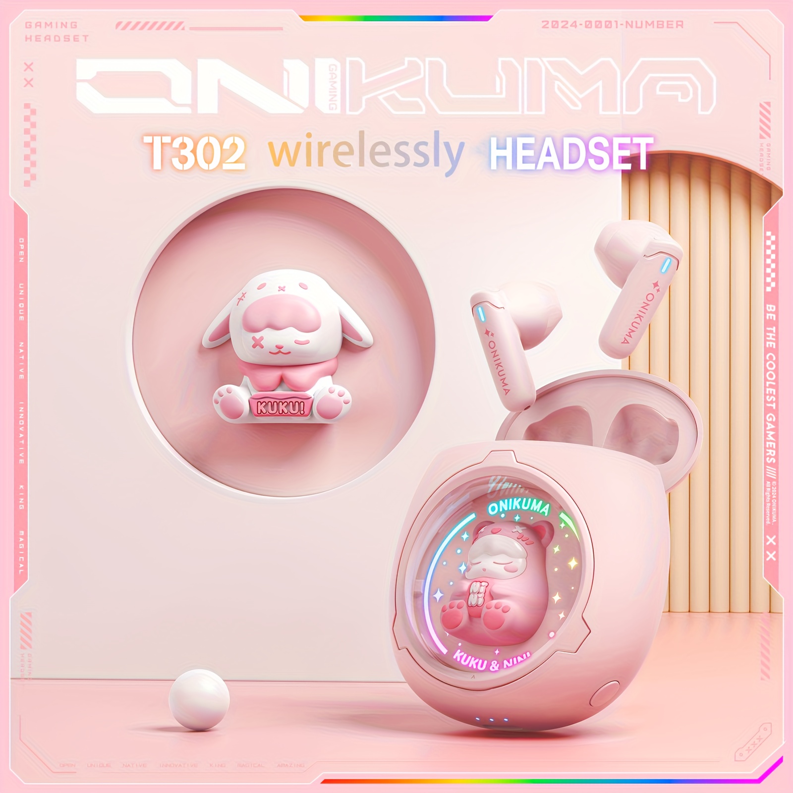 Onikuma New Wireless Earbuds Stereo Wireless 5.4 Earbuds Voice Hd Call Enc Noise-cancelling Microphone Replaceable Doll, Game Music Video Wireless Earbuds Are The Gift