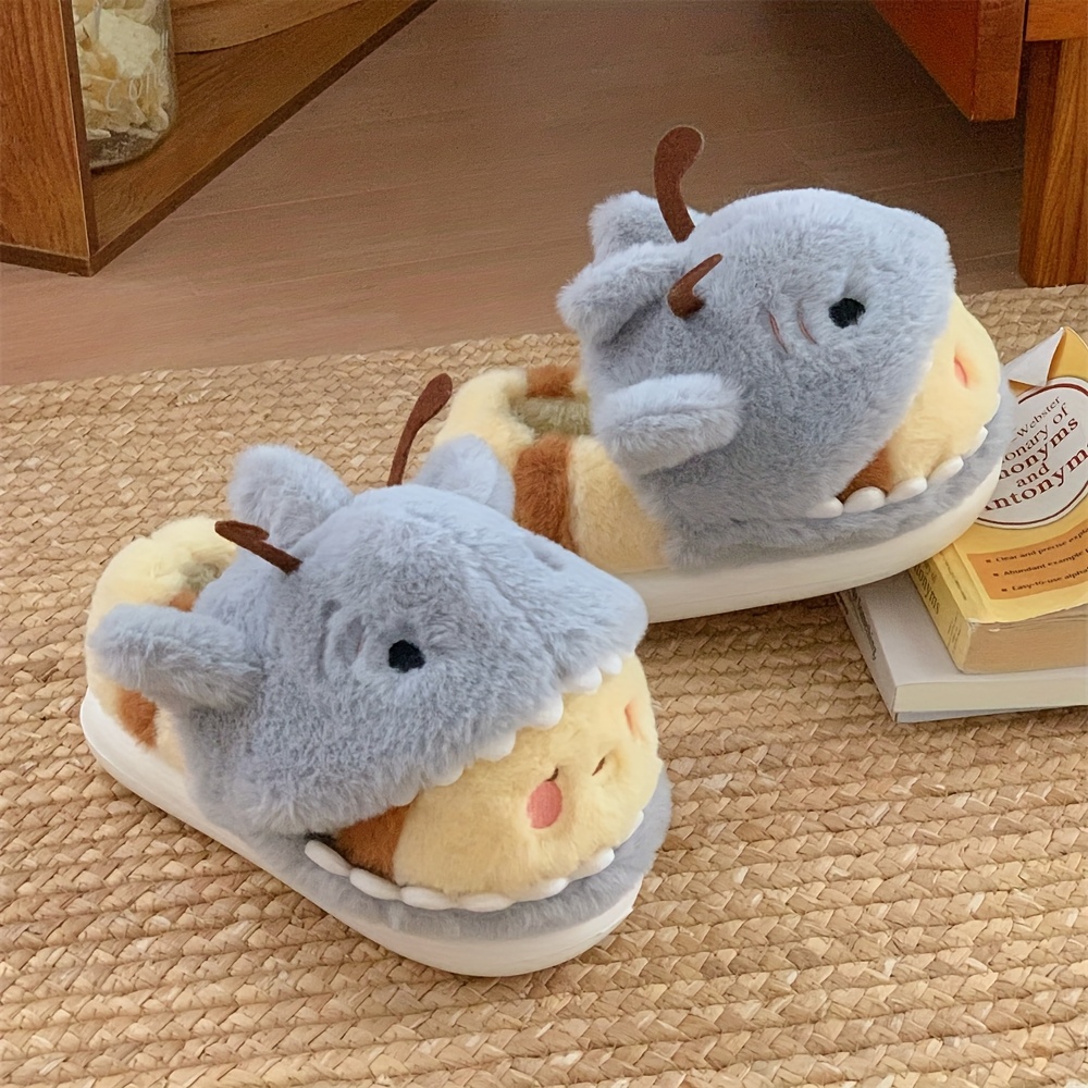 xixitiao cute and fun shark and bee fuzzy winter slippers for couples non slip with a back heel Product details 7