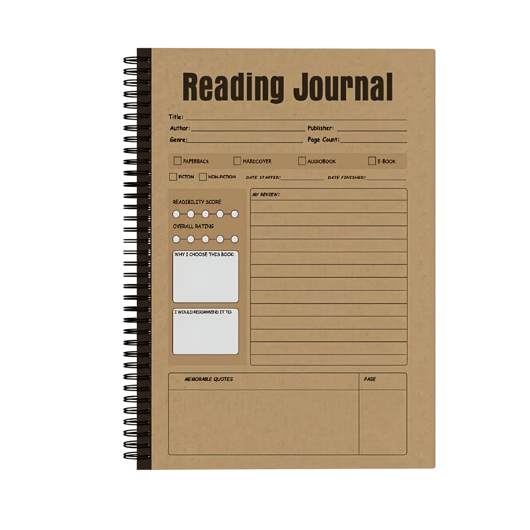 TEMU Hardcover Book Reading Journal - Elegant With Trackers, Monthly/weekly Log, Book Cost & Recommendation Sections | Undated Literary Planner For