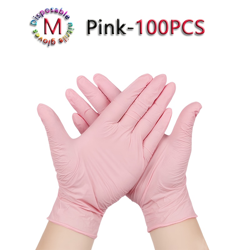 TEMU 100pcs Of Pink Disposable Nitrile Gloves, Household Cleaning Gloves, Waterproof Cleaning Gloves, Hair Dye Products, Pet Care Products, Household