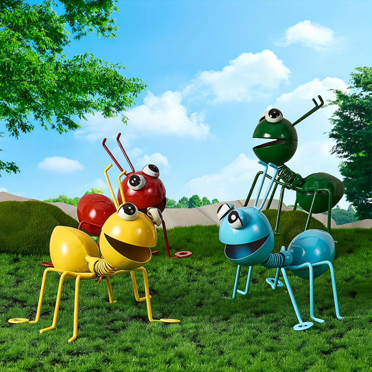 

4-piece Metal Ant Sculpture Set - Colorful And Cute Insect Decorations For Home Or Garden
